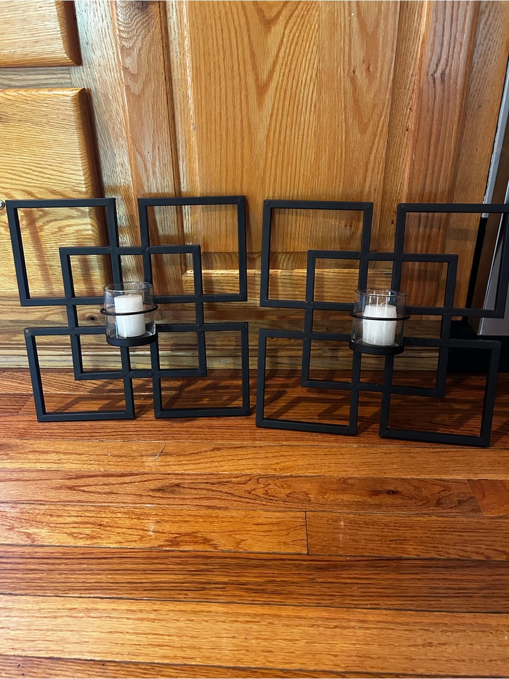 Modern Black Geometric Metal Candle Holder Set - Home Accents